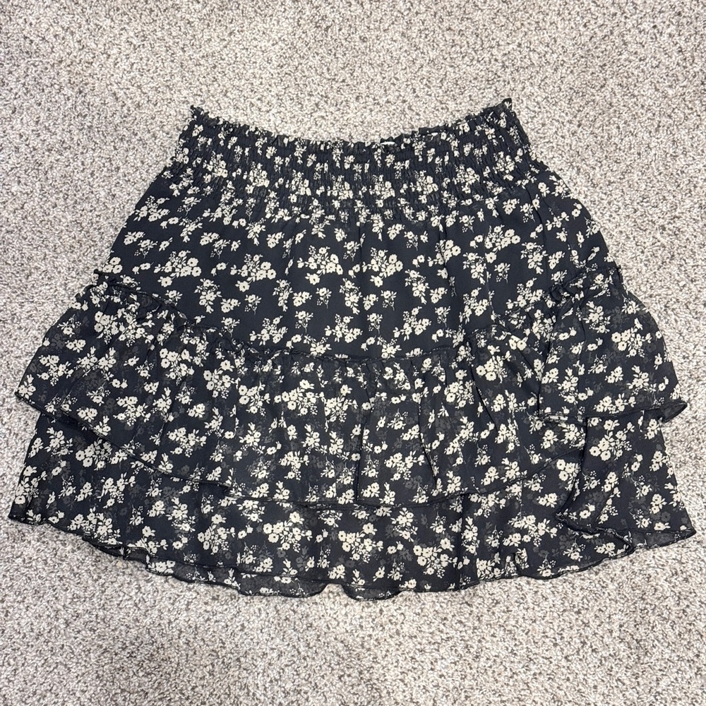 Altar'd State Black and White Floral Mini Skirt